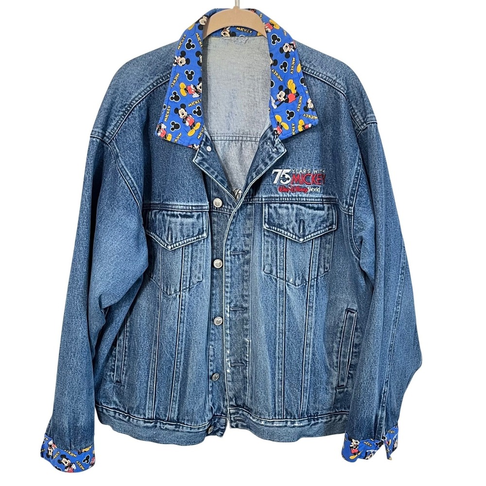 Custom Vintage Mickey Mouse 75th‎ Anniversary Denim Jean Jacket  Size XL